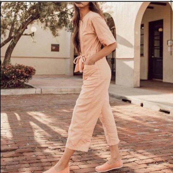 Madewell Top Stitched Coverall Belt Button Jumpsuit Bashful Pink Women Sz 00 - Picture 8 of 12